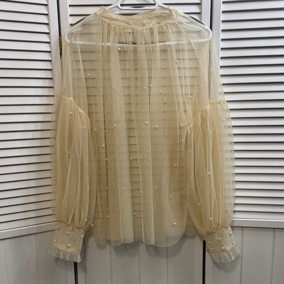 Ultra Pink Tops - Ultra pink- Sheer Pearl-Studded Blouse